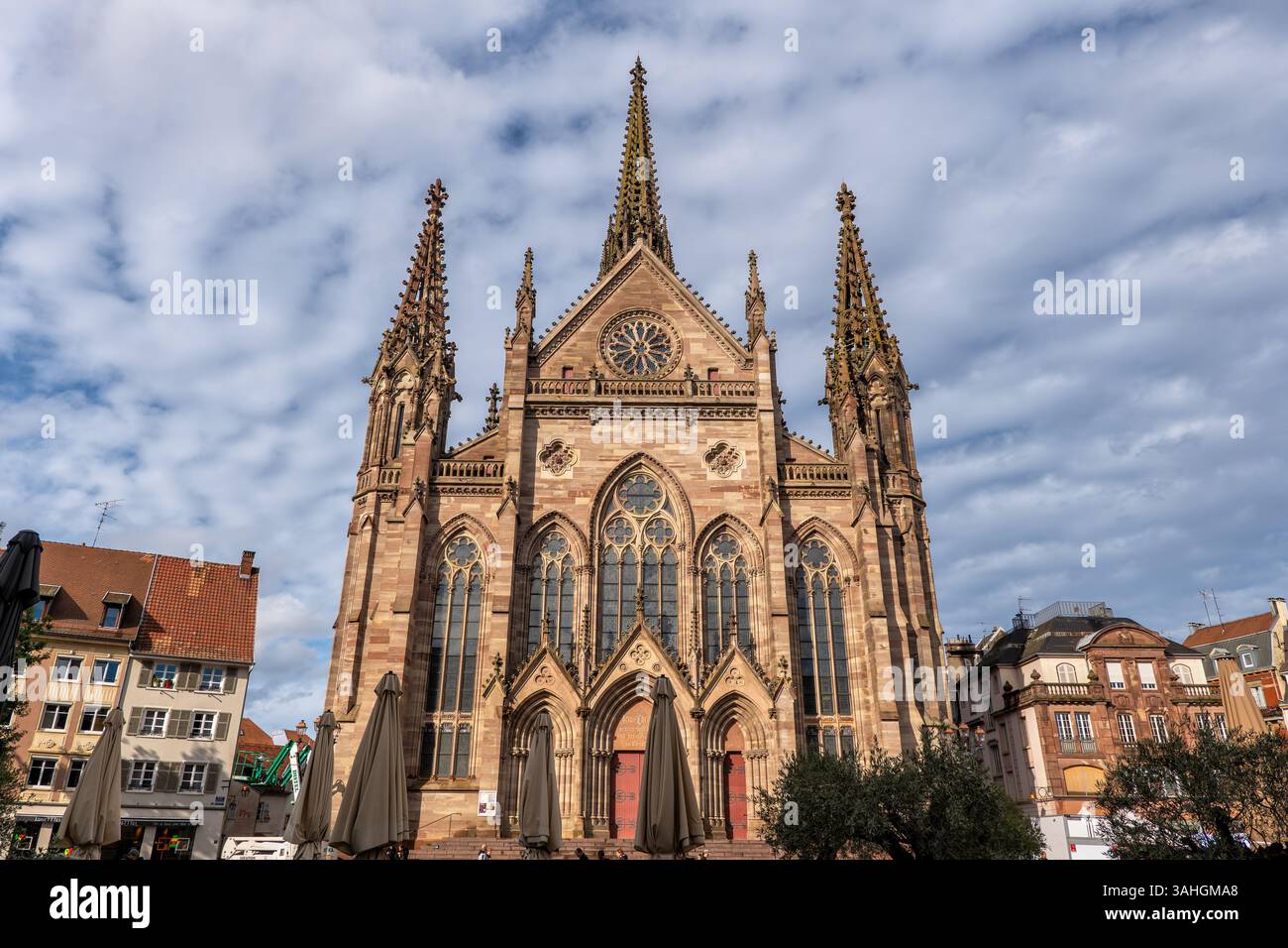 Temple Saint-Etienne (église protestante d'Étienne) dans la ville de Mulhouse, Alsace, France. Banque D'Images