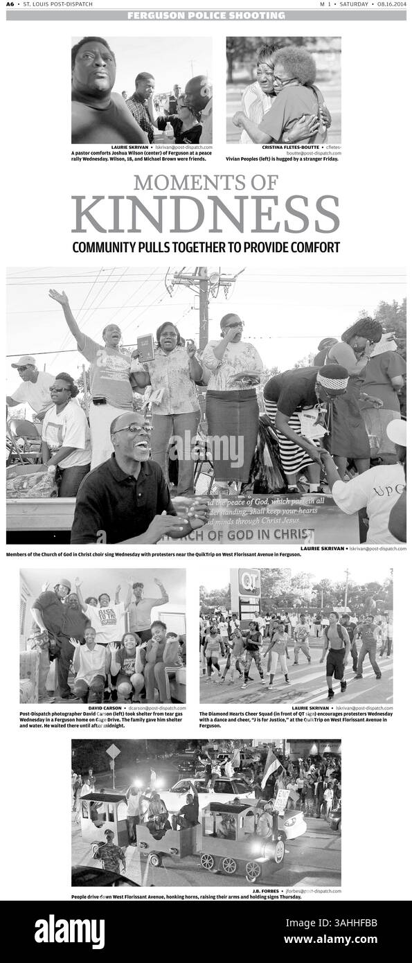 Feuille détachable de St Louis Post-Dispatch couverture des troubles à Ferguson, Missouri. (Crédit : St Louis Post-Dispatch/ZUMAPRESS.com) Banque D'Images