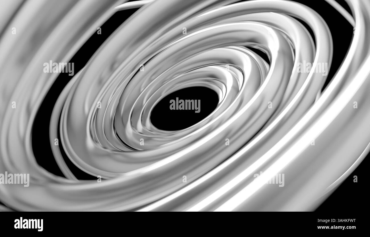 Bobines spirales blanches abstraites créant un motif vortex hypnotique sur un fond noir. Illustration 3D du blender Banque D'Images
