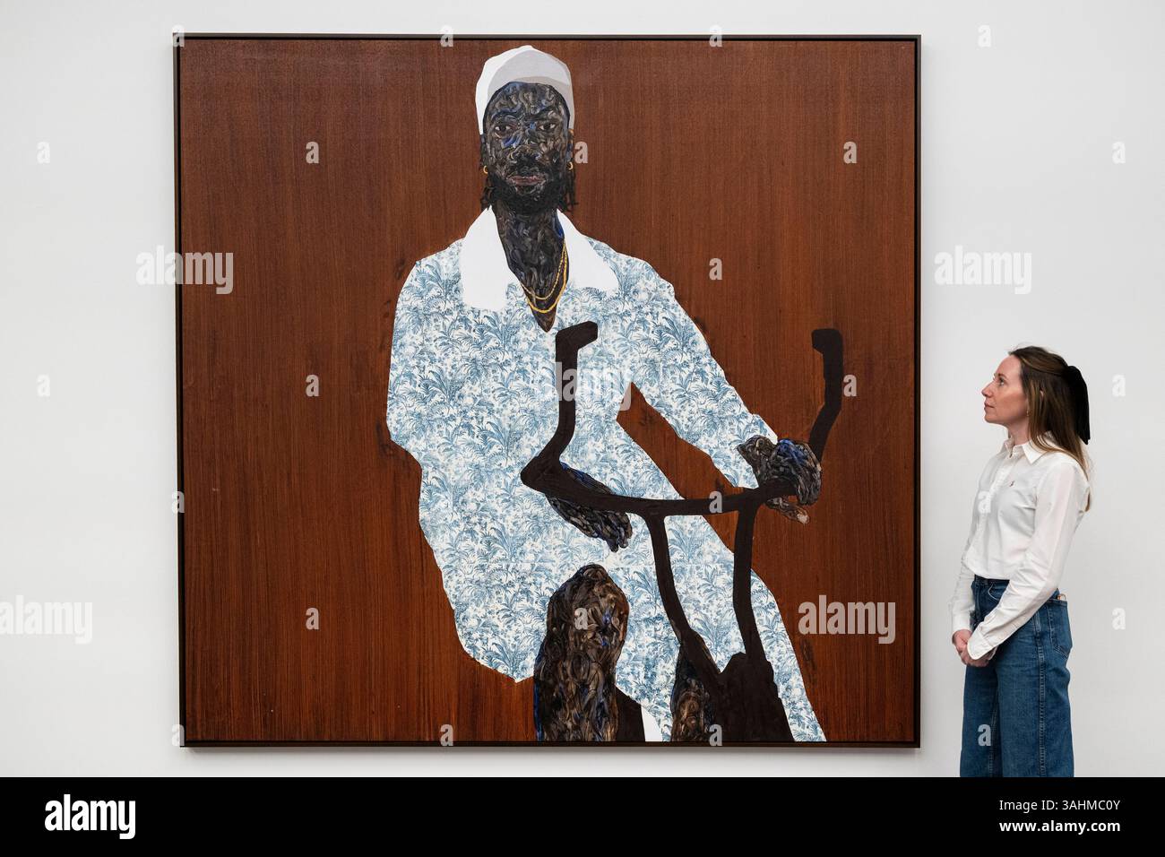Londres, Royaume-Uni. 10 avril 2025. Black cycle, 2025, en avant-première de I Don’t Come to You by chance, une exposition de nouvelles œuvres de l’artiste ghanéenne Amoako Boafo dont les peintures réexaminent la compréhension occidentale de l’Afrique contemporaine et de la diaspora africaine. L'exposition se déroule du 10 avril au 24 mai 2025 à Gagosian Grosvenor Hill, Mayfair. Credit : Stephen Chung / Alamy Live News Banque D'Images Londres, Royaume-Uni. 10 avril 2025. Black cycle, 2025, en avant-première de I Don’t Come to You by chance, une exposition de nouvelles œuvres de l’artiste ghanéenne Amoako Boafo dont les peintures réexaminent la compréhension occidentale de l’Afrique contemporaine et de la diaspora africaine. L'exposition se déroule du 10 avril au 24 mai 2025 à Gagosian Grosvenor Hill, Mayfair. Credit : Stephen Chung / Alamy Live News Banque D'Images