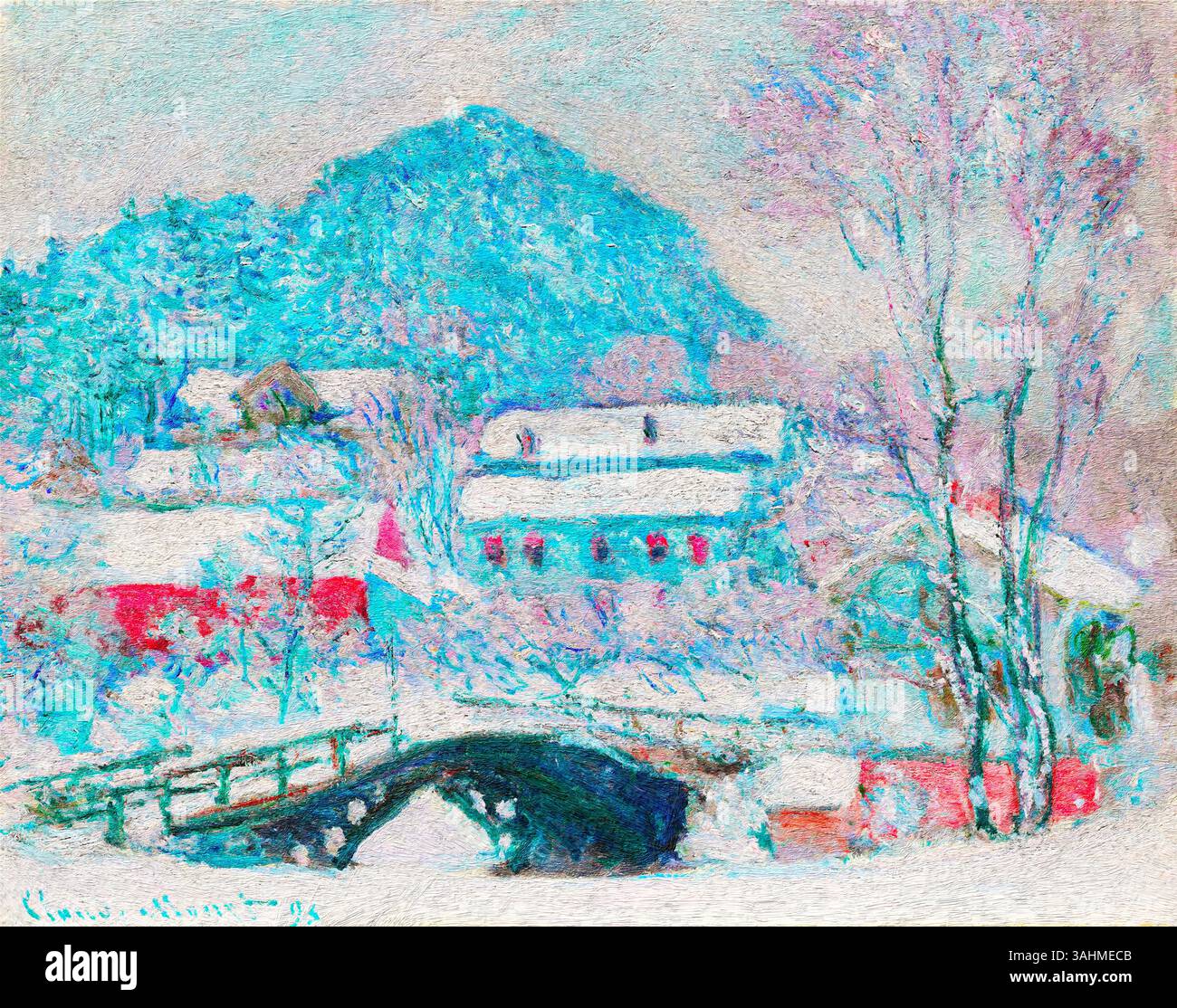 Sandvika, Norvège par Claude Monet – 1895 impressionniste peinture de paysage d'hiver, paysage scandinave, domaine public, haute résolution Fine Art Print f Banque D'Images
