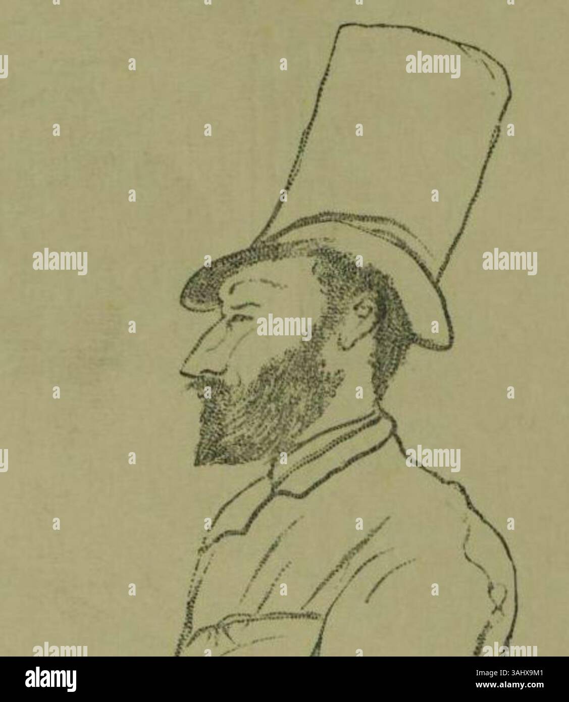 Portrait de Naser al-DIN Shah Qajar dessiné par le Shah lui-même, à bord du yacht royal. Cette gravure sur bois a été publiée dans l'Illustrated London News le 6 juillet 1889, représentant l'interaction personnelle du Shah avec l'artiste. Banque D'Images