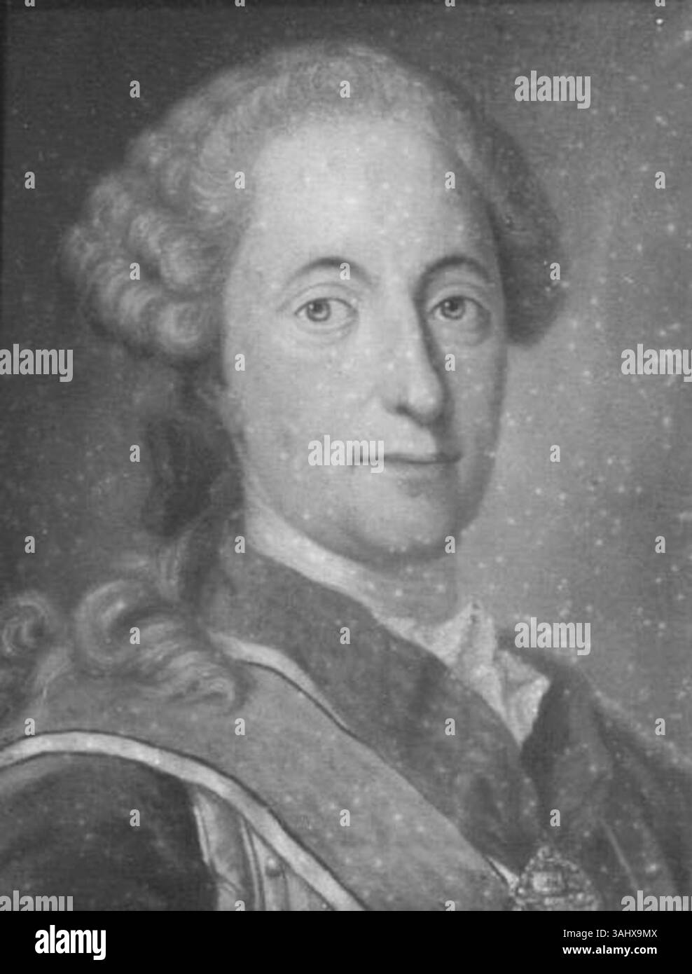 Portrait de Maximilien III Joseph, électeur de Bavière, époux de Marie Anne Sophie de Saxe. La peinture pastel sur parchemin du XVIIIe siècle représente l'électeur avec une tenue royale et un calme absolu. Banque D'Images
