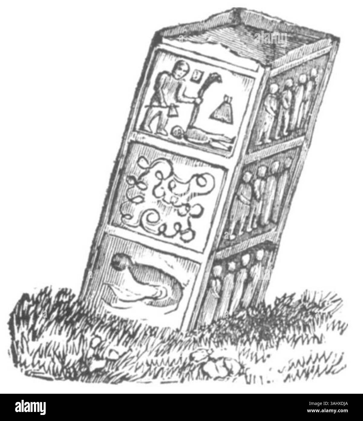 Cette image d'une pierre inclinée de Old Kilcullen, comté de Kildare, remonte à 1836 et a été présentée dans le 'Dublin Penny Journal'. Le journal a mis en évidence diverses caractéristiques historiques et archéologiques de la région. Banque D'Images