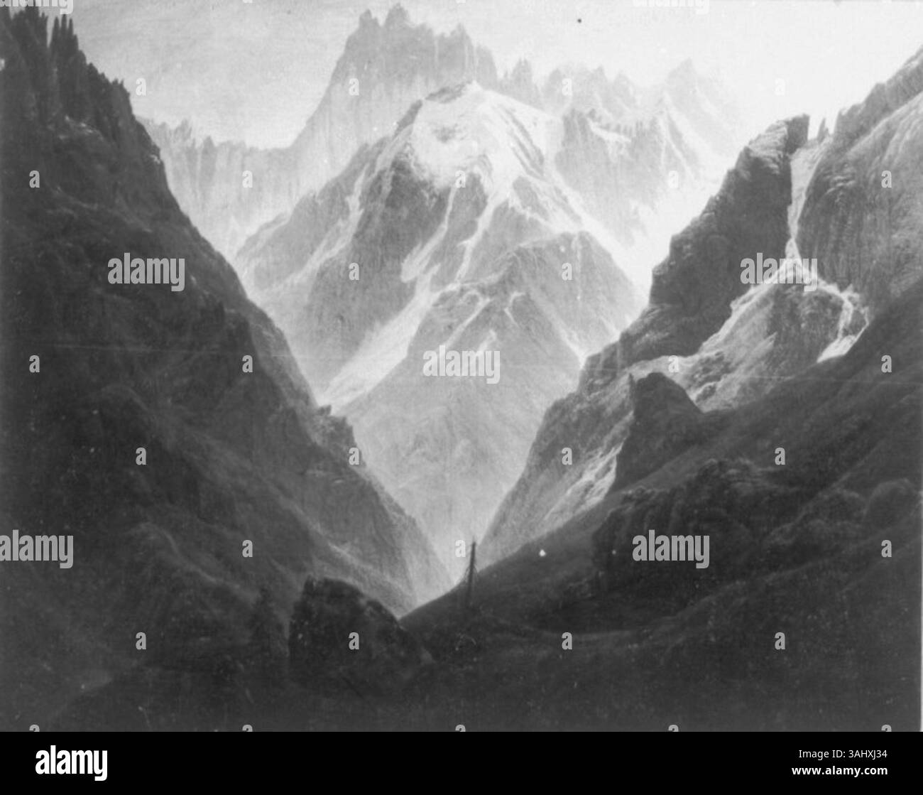 *Hochgebirge (Schweizer Landschaft)* de Caspar David Friedrich, peint vers 1824, représente un paysage de montagne suisse. La peinture faisait autrefois partie de la Galerie nationale de Berlin, mais a été détruite en 1945 pendant la première Guerre mondiale Banque D'Images