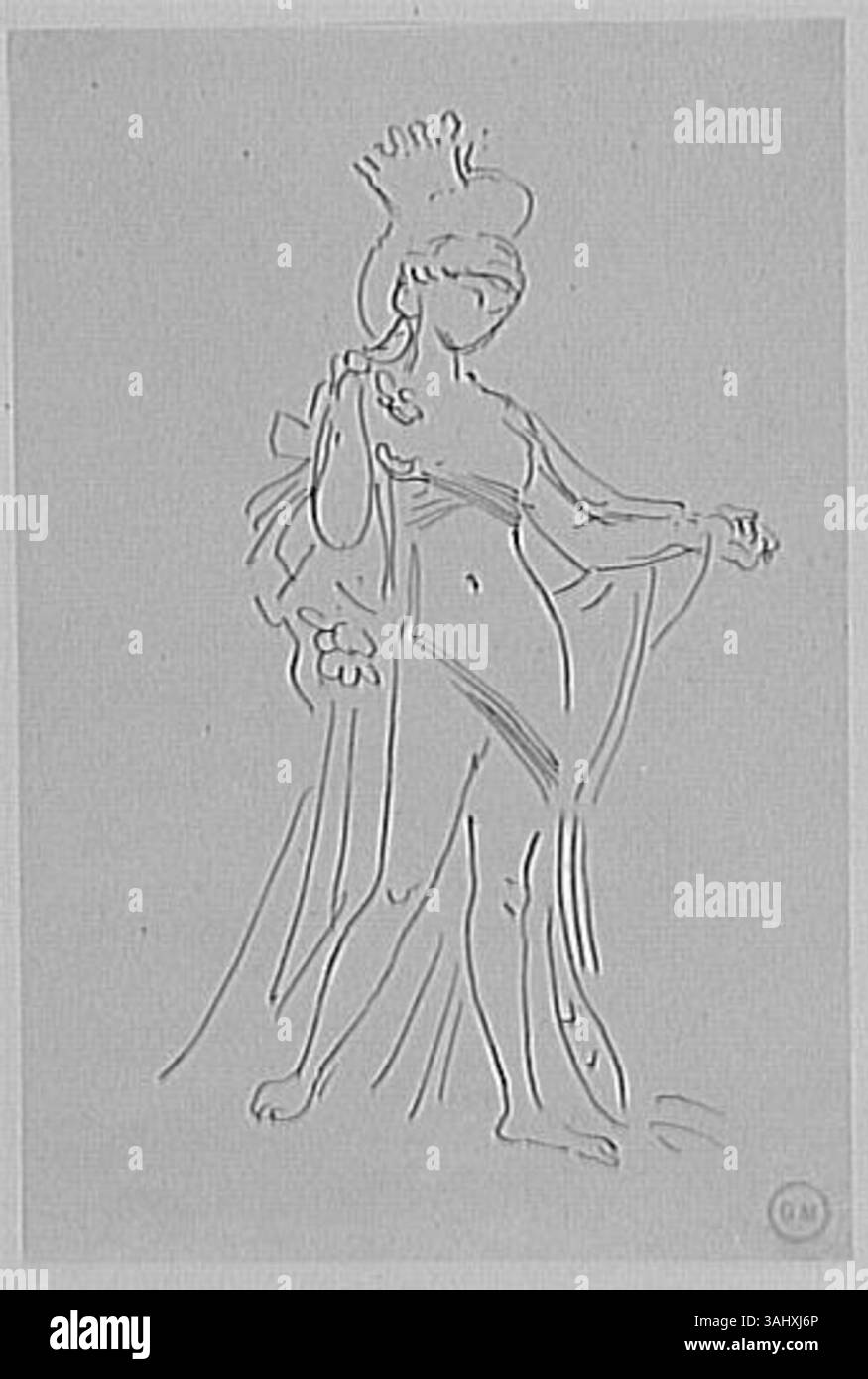 L'Etude d'une des vierges pour les Licornes de Gustave Moreau, créée entre 1850 et 1895, explore la représentation d'une figure vierge destinée à être incluse dans une composition mythique avec des licornes. Cette œuvre fait partie de la collection du Musée Gustave Moreau. Banque D'Images