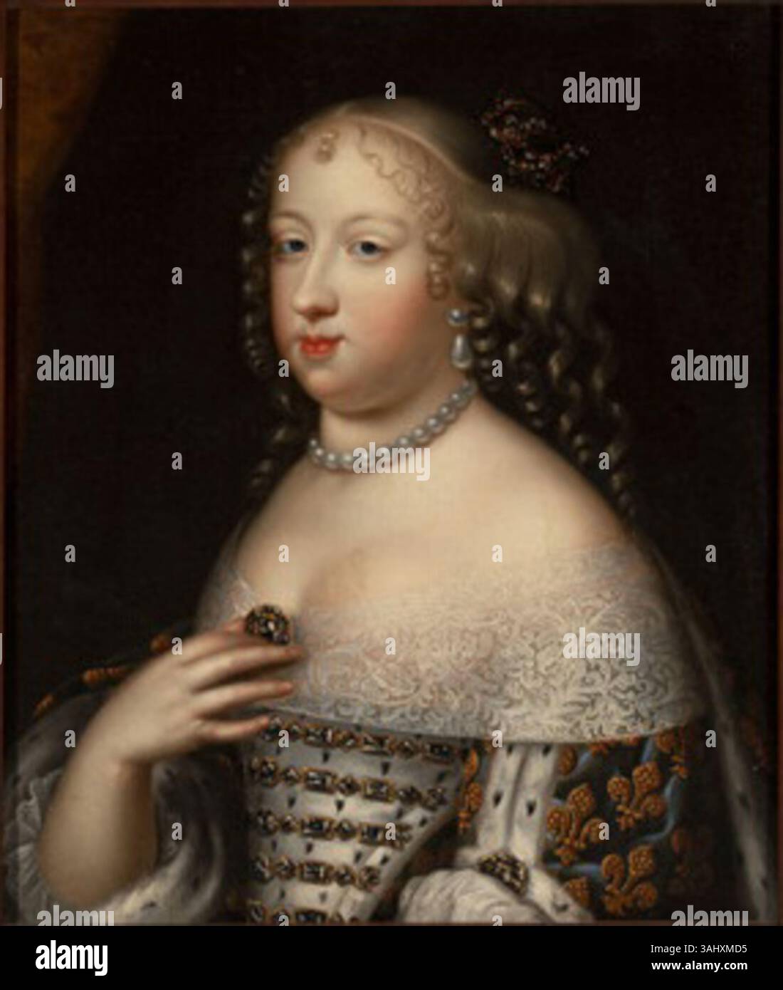 Portrait à l'huile sur toile attribué à Charles et Henri Beaubrun, représentant Marie-Thérèse d'Espagne, épouse de Louis XIV de France. Le portrait du XVIIe siècle reflète son statut royal et son style baroque. Banque D'Images