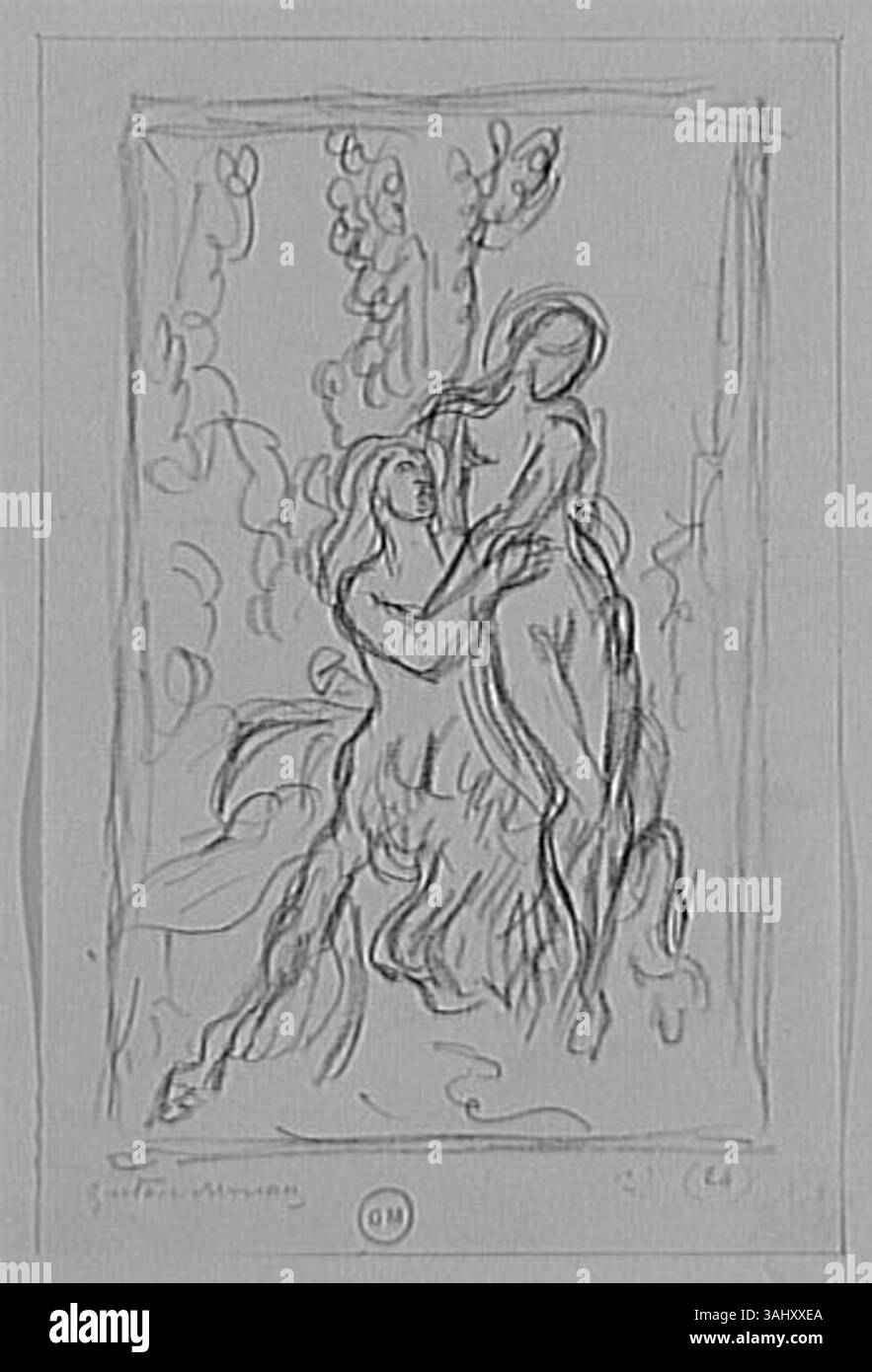 'Centaure et nymphe' de Gustave Moreau représente une scène mythologique mettant en scène un centaure et une nymphe, mêlant formes humaines et animales à des thèmes classiques. Banque D'Images
