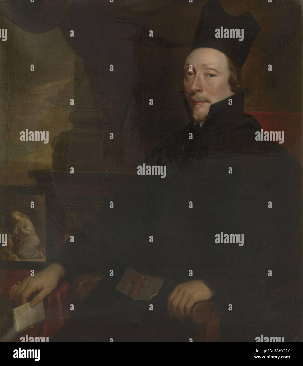 Portrait de Winand de la Margelle, abbé de Sint-Gertrudisabdij, réalisé par Gaspar de Crayer en 1664, représente le chef ecclésiastique avec autorité et dignité. L’huile sur toile souligne à la fois son rôle religieux et son caractère personnel. Banque D'Images