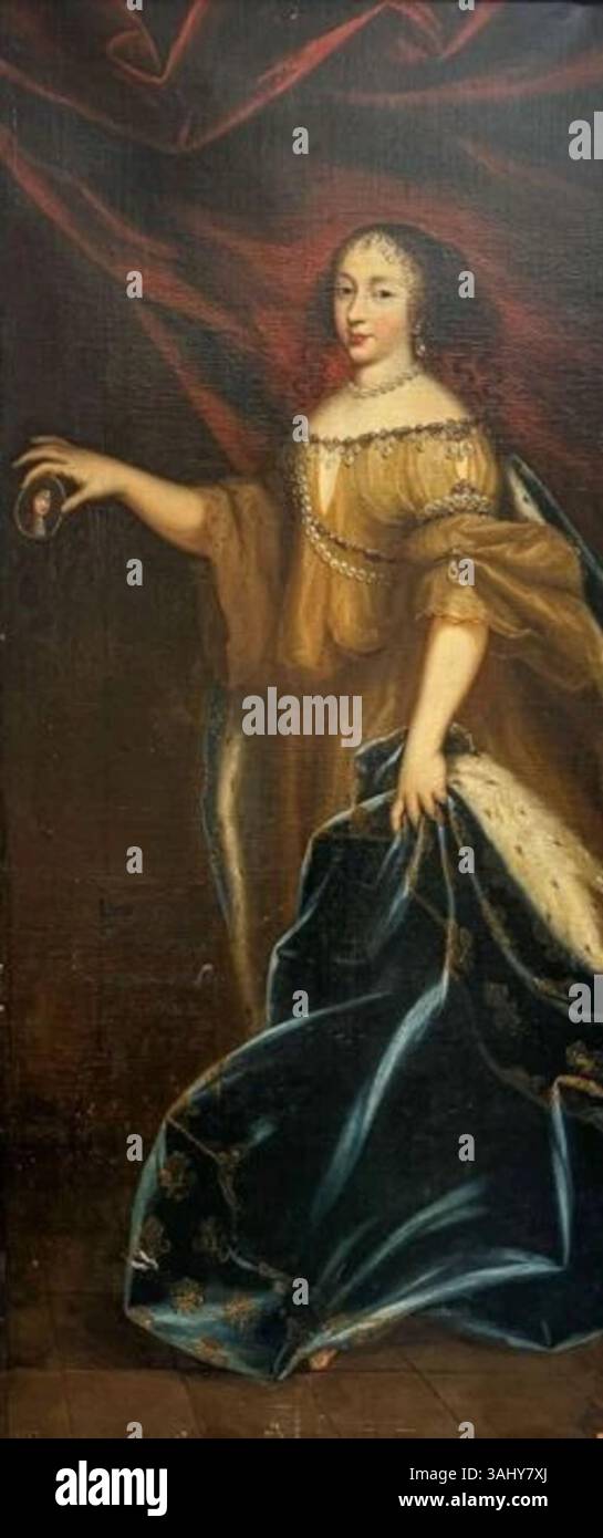 Cette peinture à l'huile du XVIIe siècle, attribuée à Jean Nocret, représente Henriette d'Angleterre (1644-1670), épouse de Philippe, duc d'Orléans. Le portrait reflète les techniques de l'art baroque et le portrait royal. Banque D'Images