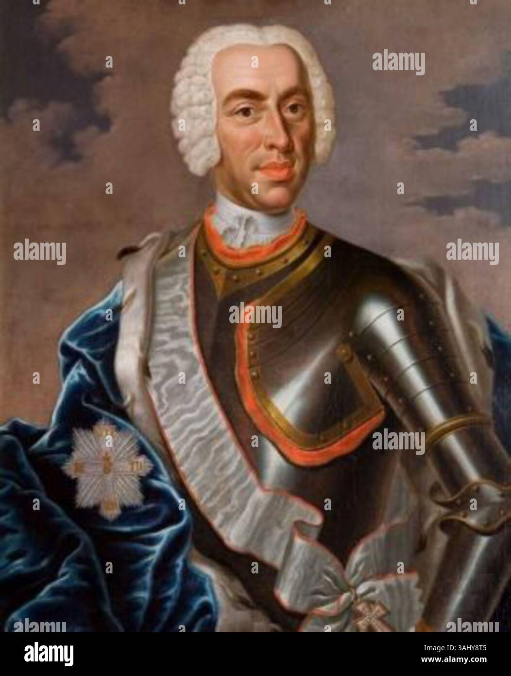 Portrait de Hans Heinrich IV, comte de Hochberg, réalisé par un artiste non identifié au XVIIIe siècle. La peinture reflète la noblesse du sujet, placée dans le contexte du château et du domaine de sa famille. Banque D'Images