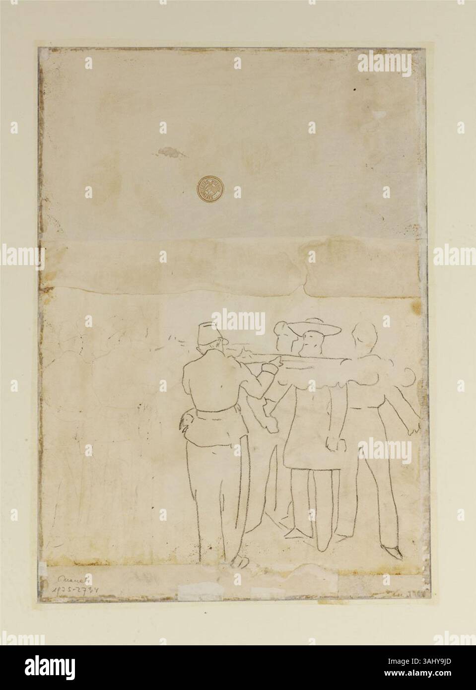 Revers du tableau la Barricade d’Édouard Manet, montrant différentes perspectives d’un soulèvement politique de la fin des années 1860 Banque D'Images