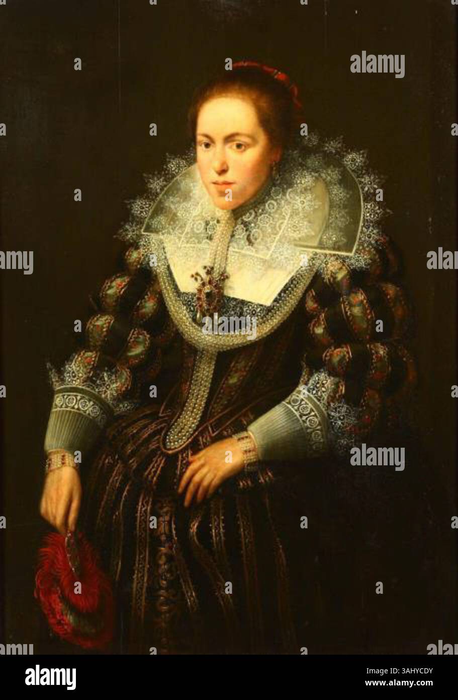 Portrait of a Woman with a Fan de Paulus Moreelse (1623) est un exemple frappant de portraits du début du XVIIe siècle. La peinture à l'huile sur panneau capture l'élégance et la grâce du sujet, mettant en valeur l'habileté de Moreelse dans le rendu des détails et des textures. L'œuvre fait partie de la collection Charles Sedelmeyer. Banque D'Images Portrait of a Woman with a Fan de Paulus Moreelse (1623) est un exemple frappant de portraits du début du XVIIe siècle. La peinture à l'huile sur panneau capture l'élégance et la grâce du sujet, mettant en valeur l'habileté de Moreelse dans le rendu des détails et des textures. L'œuvre fait partie de la collection Charles Sedelmeyer. Banque D'Images