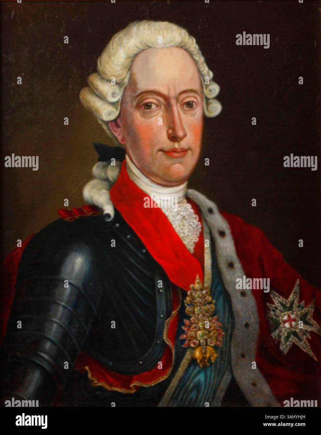 Portraits de Maximilien IIIème Joseph de Bavière et de son épouse Marie-Anne de Saxe, peints par B.G. WeiÃŸ en 1790. L'œuvre met en vedette Maximilien dans un manteau doublé de fourrure avec l'ordre de la Toison d'or et l'ordre bavarois de George star. Son épouse, Maria Anna, est représentée dans une robe ornée d'hermine et portant la croix de l'ordre Anne. Les deux portraits soulignent leur noble statut et leur tenue royale. Banque D'Images