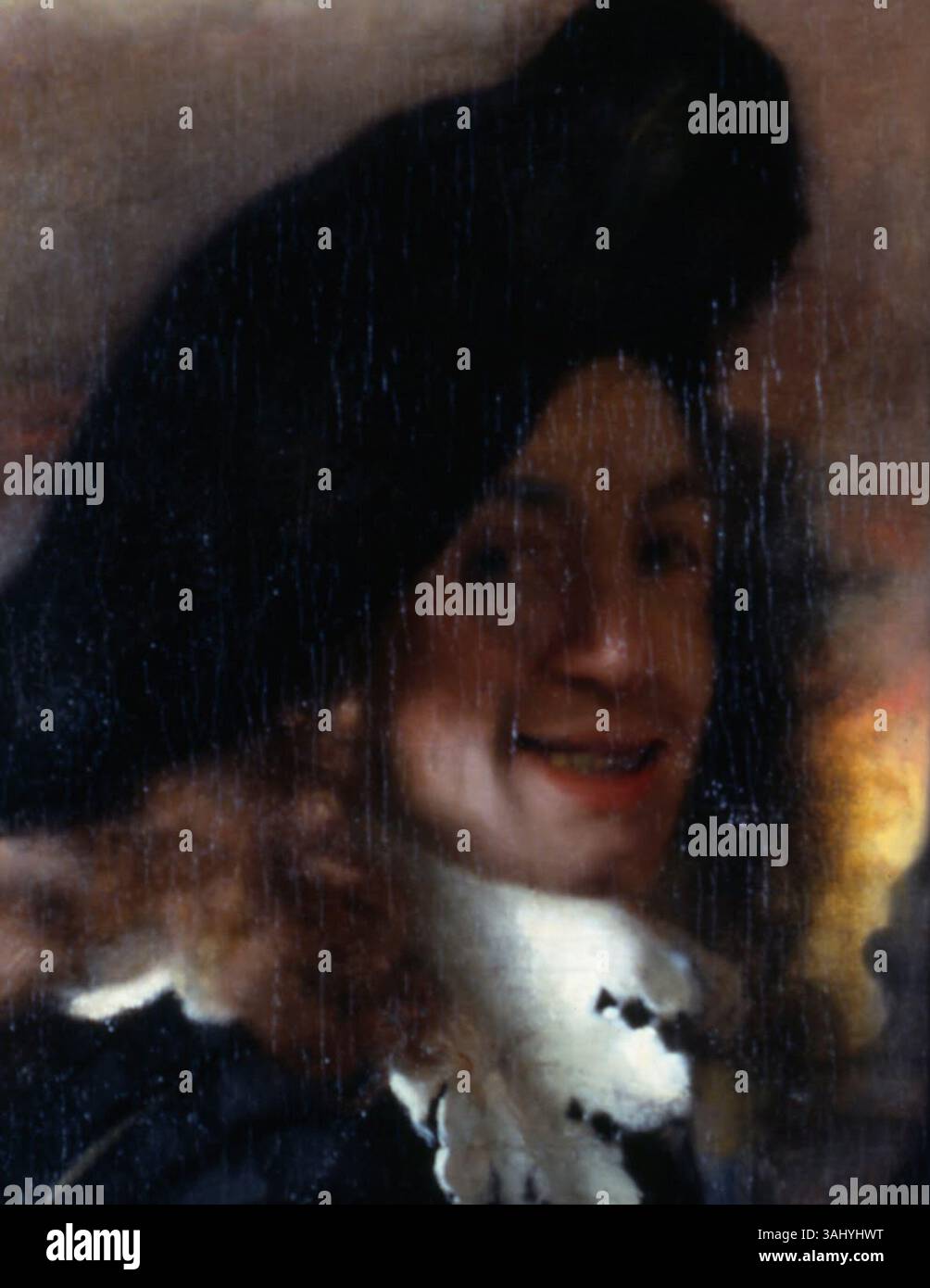 Le tableau de Vermeer de 1656, "The Procuress", est une huile de genre sur toile représentant une scène d'un homme achetant les services d'une femme. Il est logé dans le Staatliche Kunstsammlungen Dresde et met en valeur la maîtrise de Vermeer de la lumière et de la couleur. Banque D'Images