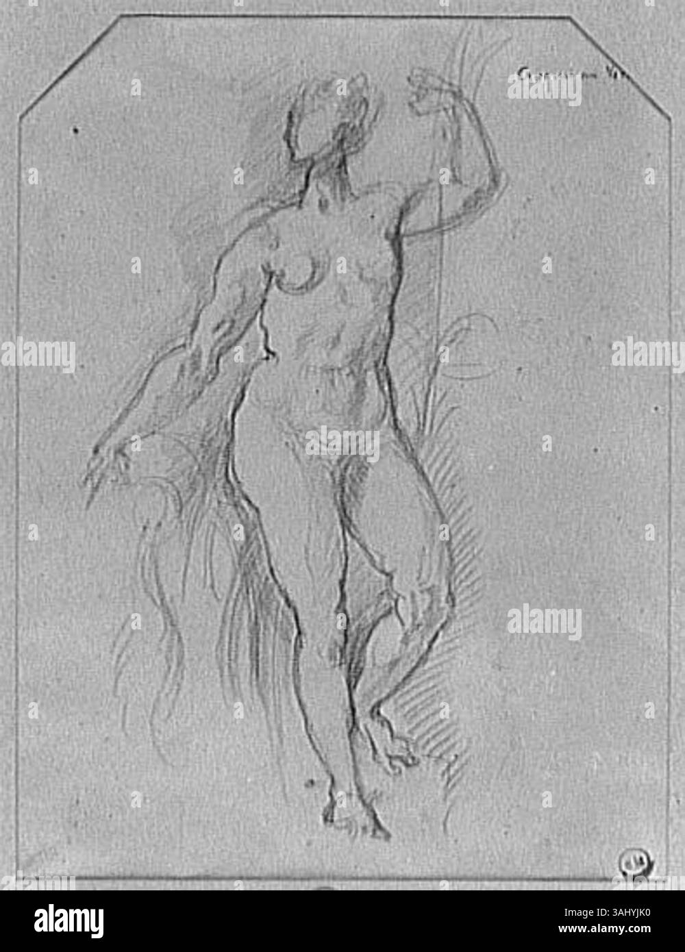 Ces études de Gustave Moreau préparent sa peinture « les sources », reflétant son intérêt pour la représentation de thèmes mythologiques ou allégoriques à travers des études détaillées de figures et de paysages. Banque D'Images