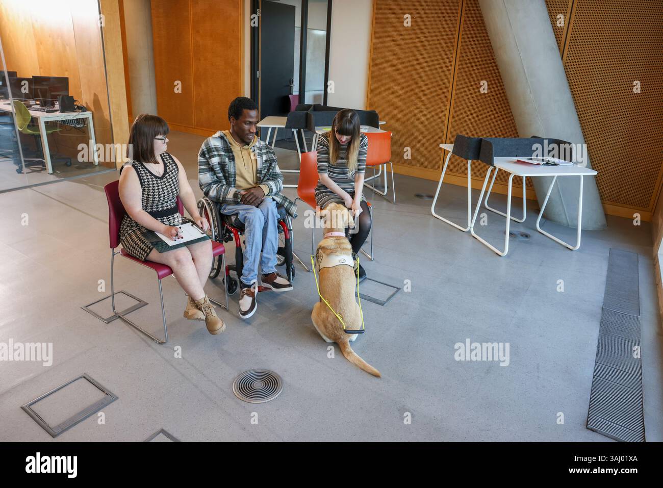 Collègues handicapés dans le bureau moderne Banque D'Images