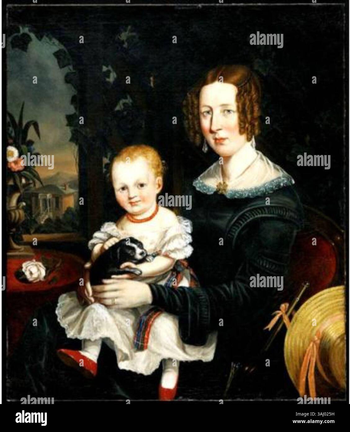 Cette peinture à l'huile de Cornelius Krieghoff de 1844 représente Margaret Erskine Williamson et sa fille Eliza Jessie. Le portrait intime illustre le lien entre mère et enfant au Canada du XIXe siècle. Banque D'Images