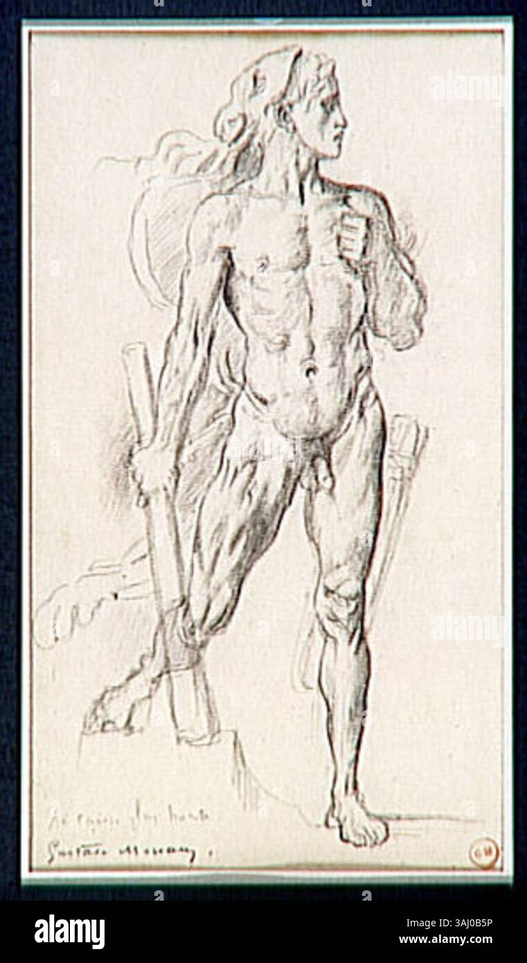 'Hercule et l'Hydre de Lerne' est une représentation par Gustave Moreau du héros mythologique Hercule combattant l'Hydra, capturant la lutte dramatique dans les détails. Banque D'Images
