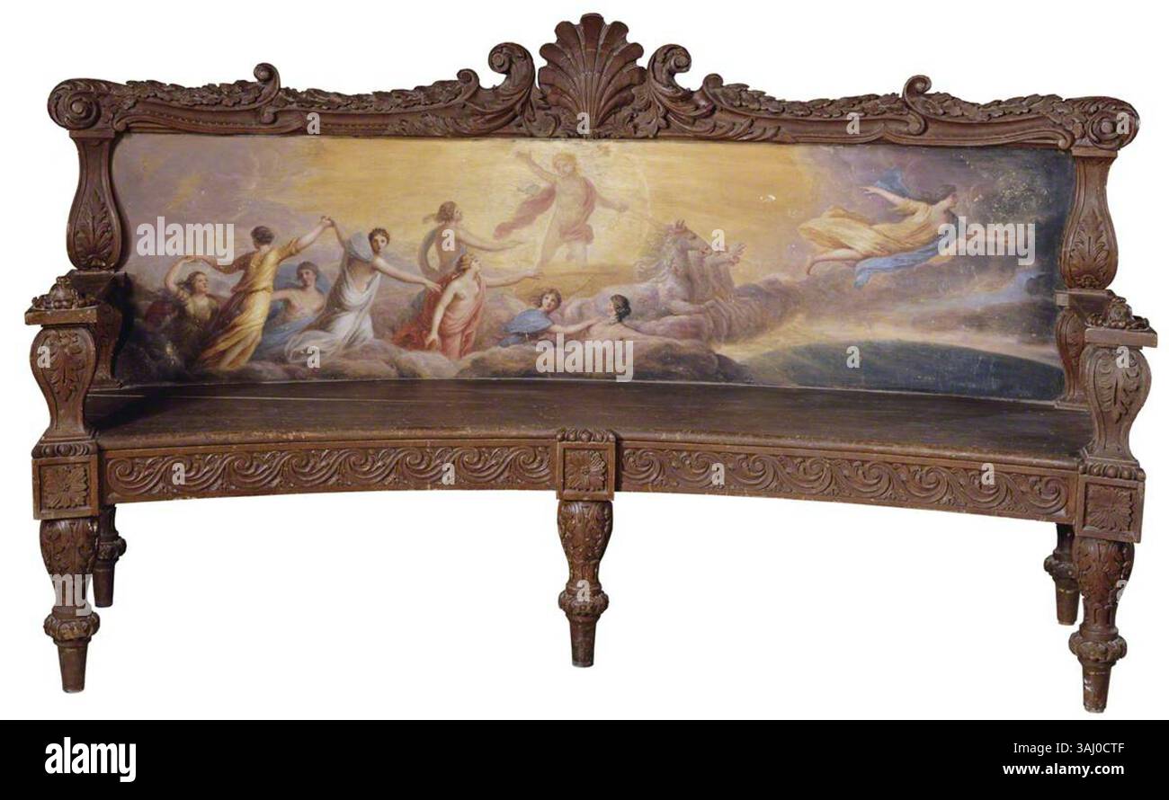 Apollon dans son chariot avec les heures et l'aurore de William Hoare (1765) représente le Dieu grec Apollon, associé au soleil, chevauchant son char, accompagné des heures et de l'aurore. Le tableau, huile sur panneau, est conservé dans la collection du National Trust. Banque D'Images
