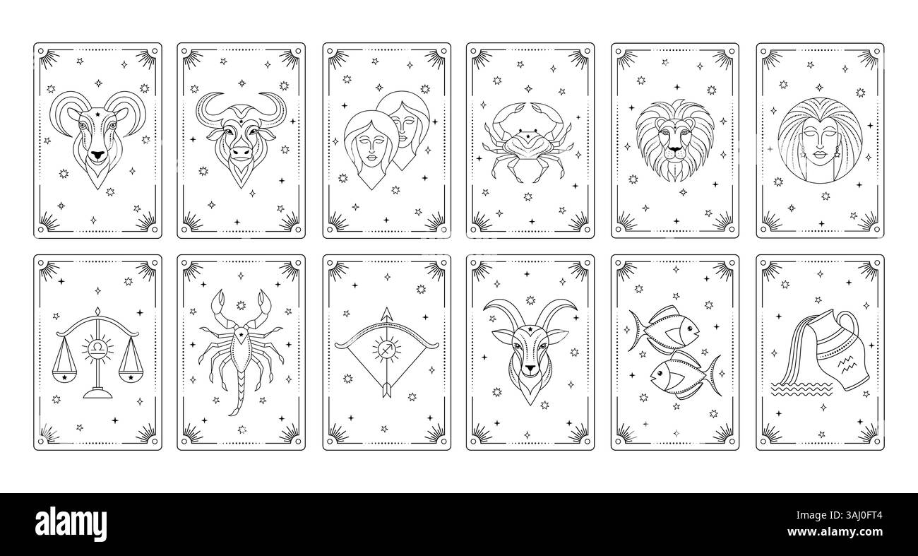 Collection de cartes de tarot avec signes du zodiaque Illustration de Vecteur