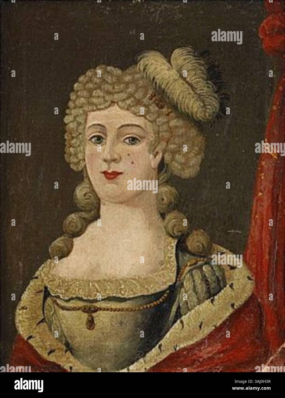 Ce portrait du XVIIIe siècle représente Frédéric de Bade, épouse de Gustave IV Adolphe de Suède, peint par un artiste non identifié dans le cercle de Magnus Hallman. La peinture à l'huile met en valeur son élégance royale et son statut. Banque D'Images