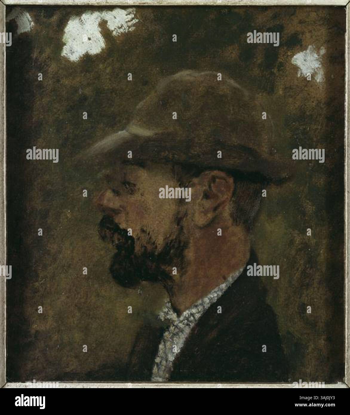 Toulouse-Lautrec de profil, avec un chapeau de feutre (1897-1899) d'Édouard Vuillard présente un portrait de profil du célèbre artiste Toulouse-Lautrec, capturé dans une pose décontractée avec un chapeau en feutre. La peinture met en valeur l'attention de Vuillard au caractère et aux détails. Banque D'Images