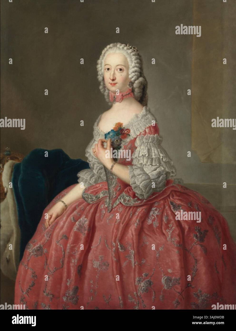 Portrait par Antoine Pesne de Philippine Charlotte de Prusse, duchesse de Brunswick-Wolfenbüttel, réalisé vers 1744. L'œuvre d'art capture sa noble stature et sa tenue vestimentaire, reflétant la mode et l'élégance de l'aristocratie européenne du XVIIIe siècle. Banque D'Images