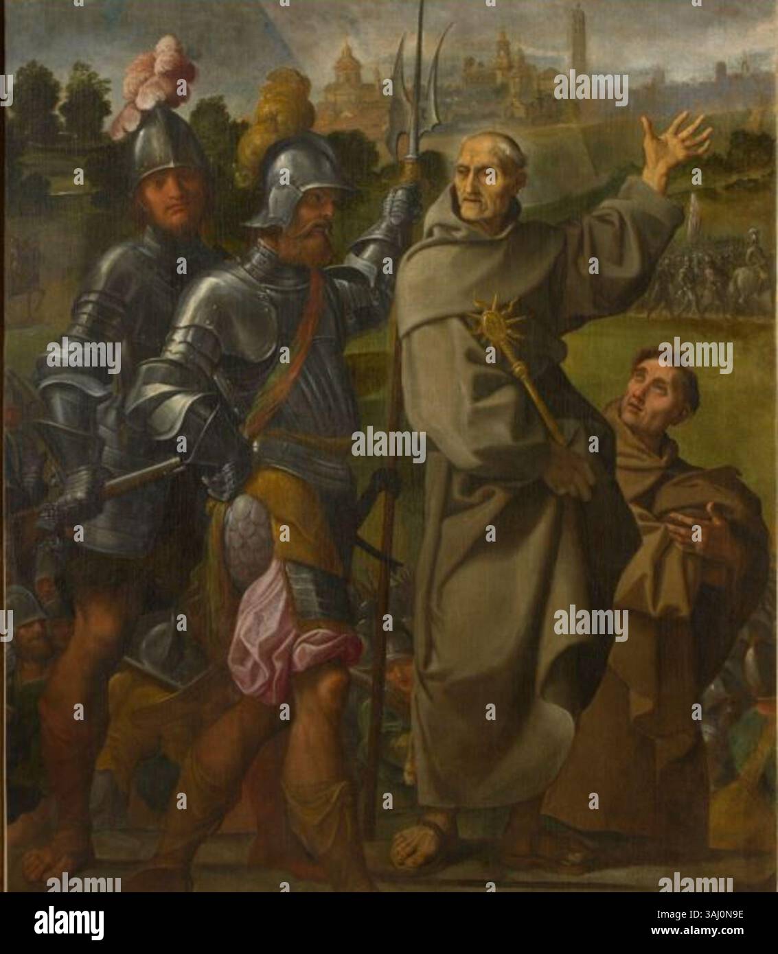 La peinture de Ludovico Carracci représente Saint Bernardin de Sienne livrant la ville de Capri. L'œuvre religieuse est conservée à notre-Dame de Paris et met en valeur la maîtrise de Carracci des thèmes religieux en baroque compris Banque D'Images