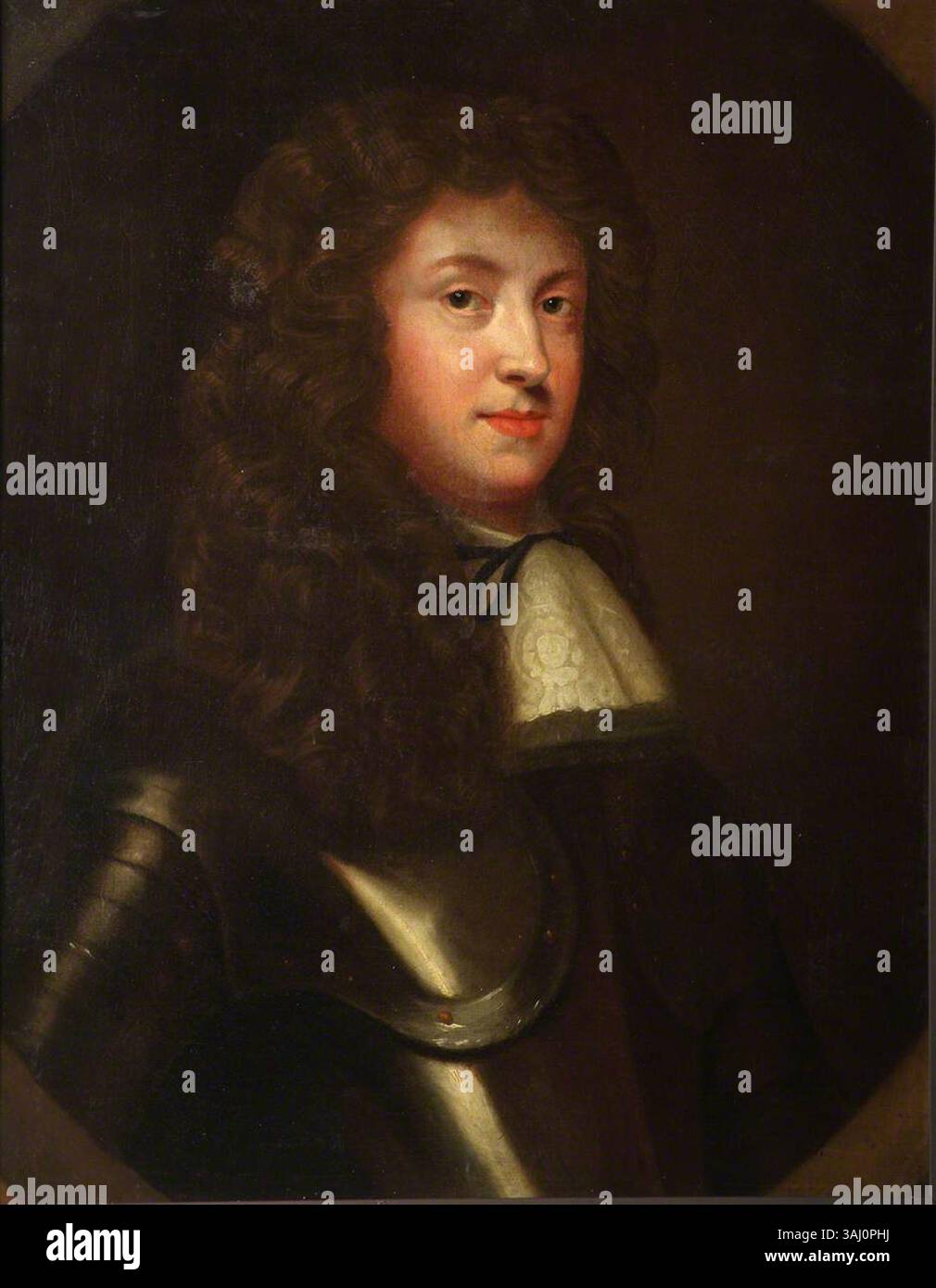 Ce portrait du XVIIe siècle de George Legge, 1er Lord Dartmouth, fait partie de la collection British School. Il capture l'officier de marine en tenue militaire, mettant en valeur le contexte historique du portrait. Banque D'Images