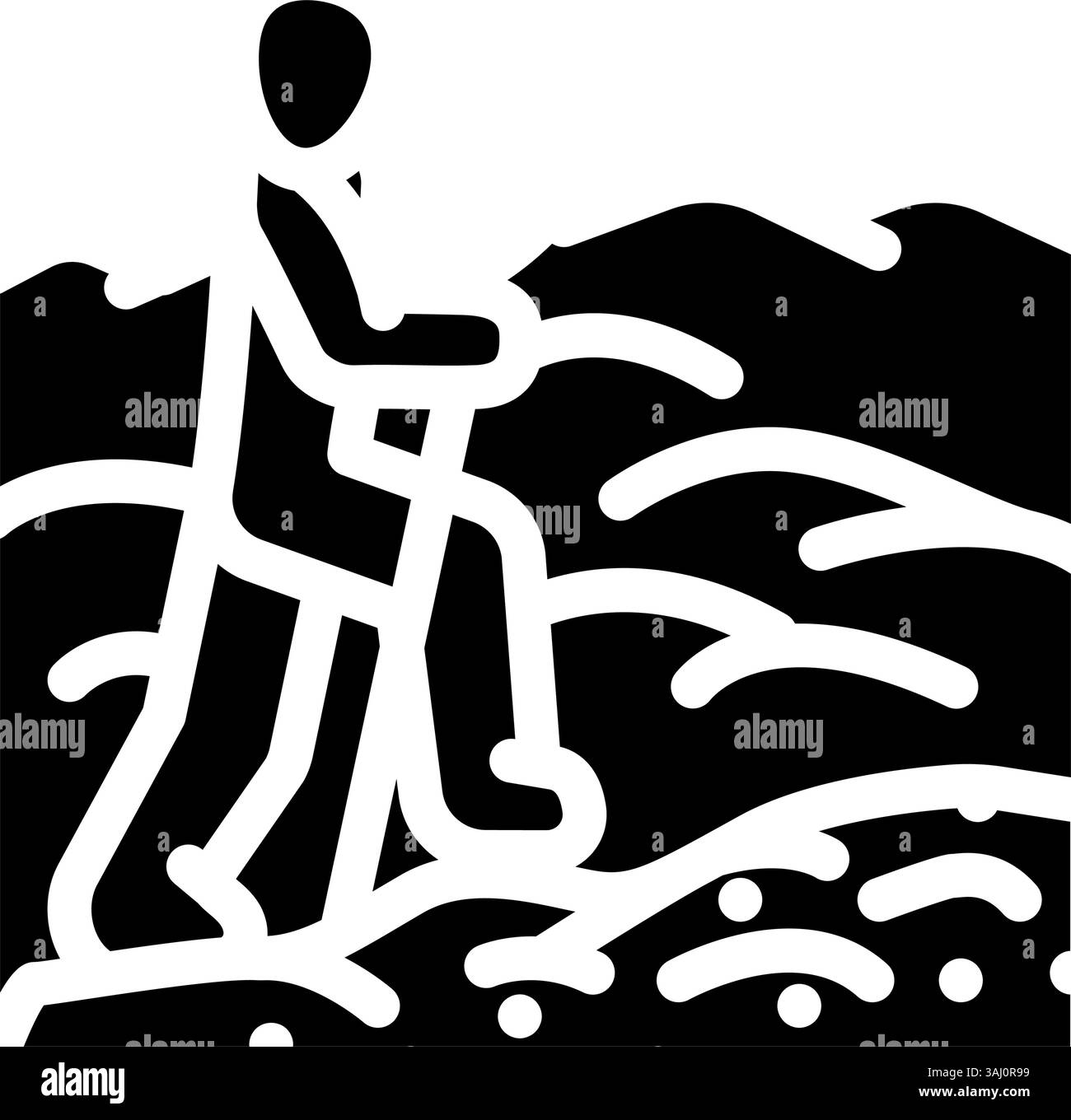 silhouette de montagne icône glyphe marcheur nordique illustration vectorielle Illustration de Vecteur