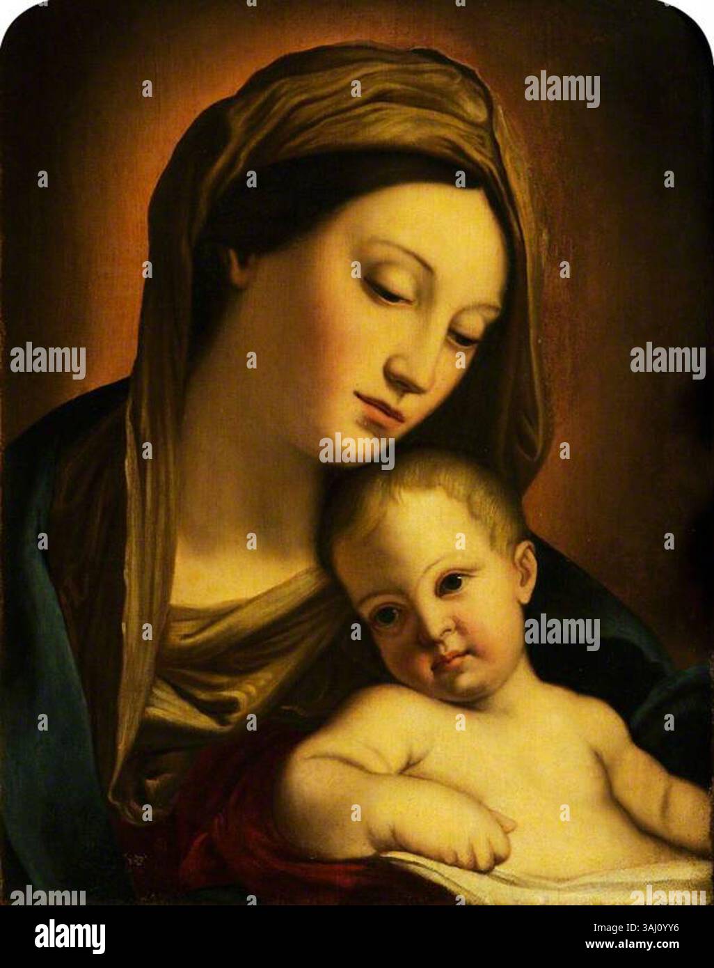 Peinture religieuse de la Vierge à l'enfant, créée entre 1700 et 1847. Cette huile sur toile fait partie de la collection du National Trust. Banque D'Images