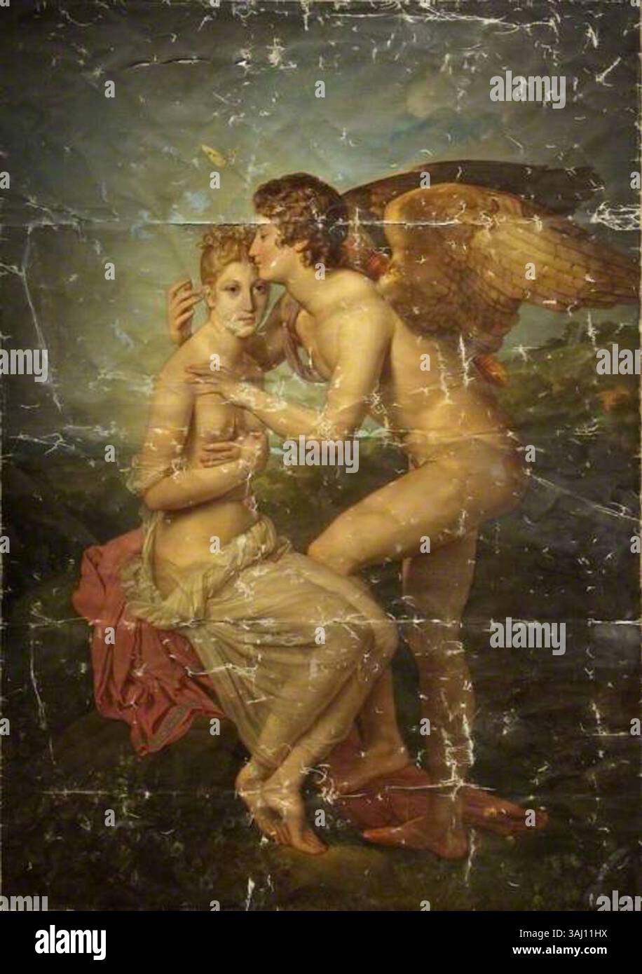 Paul-Jacques-aimé Baudry peint en 1845-1850, Cupidon et Psyché, une reproduction à l'huile sur toile d'après François Gérard, représentant l'histoire d'amour mythologique. Cette œuvre se trouve à la Russell-cotes Art Gallery & Museum. Banque D'Images