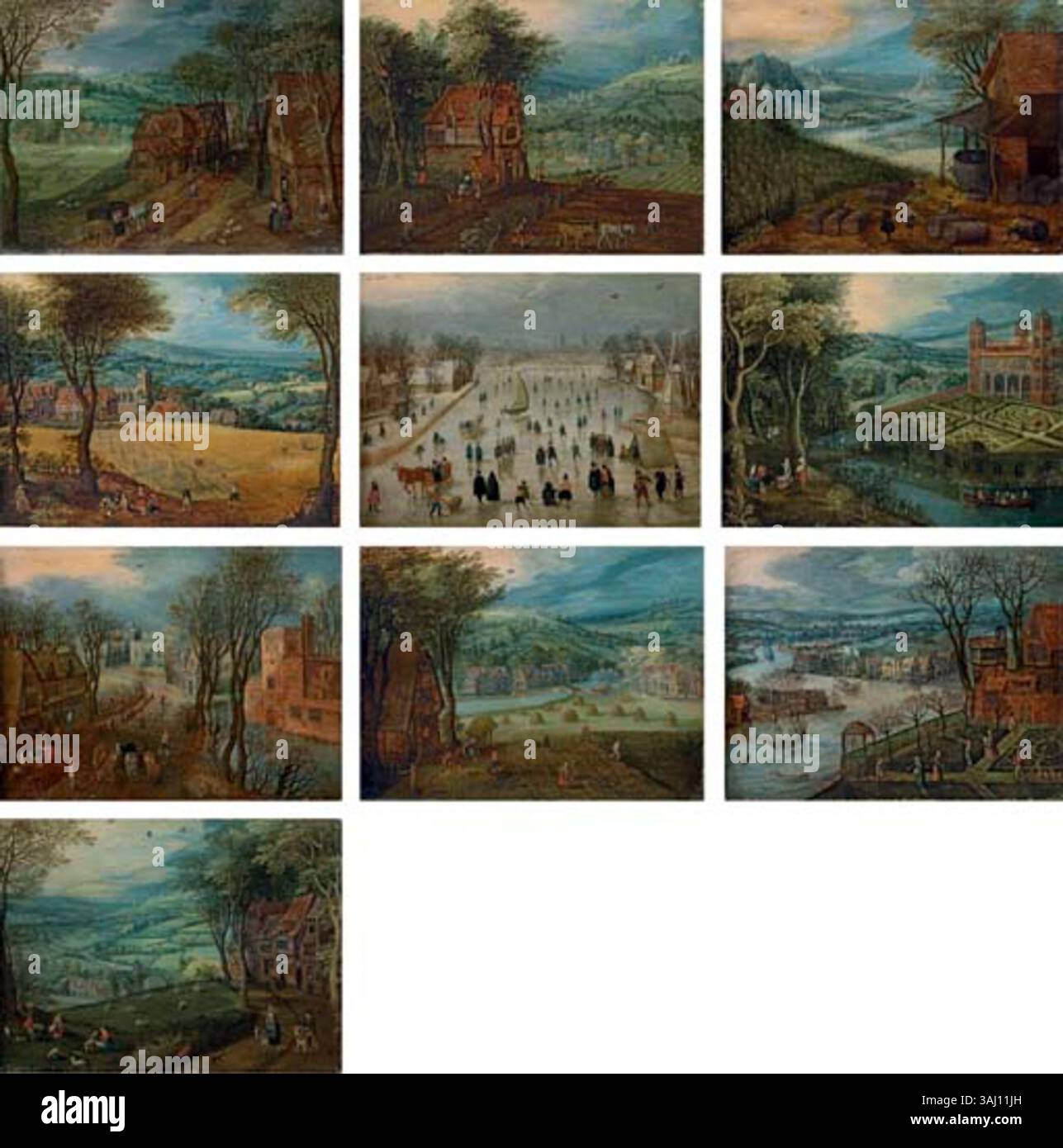 Une série de peintures intitulée « mois de l'année », créée par le cercle de Pieter Brueghel l'ancien, vers 1625. Les 10 peintures restantes de la série en 12 parties sont huile sur panneau, conservées dans la collection des héritiers Goudstikker. Banque D'Images