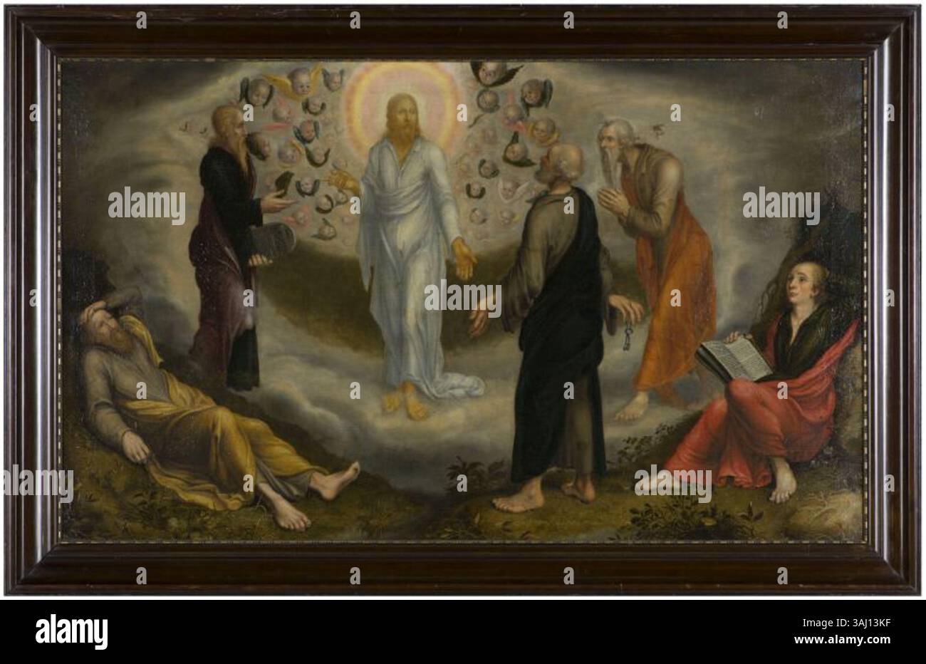 Jan Willemsz. La peinture à l'huile de Van der Wilde de 1621, « la Transfiguration du Christ sur le mont Tabor », illustre la scène biblique de la transfiguration du Christ. La composition présente des figures dynamiques, capturant le moment de la révélation divine dans le style baroque classique. Banque D'Images
