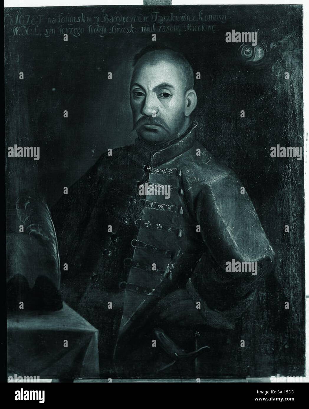 Le portrait de Józef Tyszkiewicz, personnage des XVIe et XVIIe siècles, le montre portant les armoiries de Leliwa. Cette huile sur toile, après 1793, est conservée au Musée National de Varsovie. TYSZKIEWICZ a servi d'équerre au Grand-Duché de Lituanie, représenté avec son emblème noble. Banque D'Images