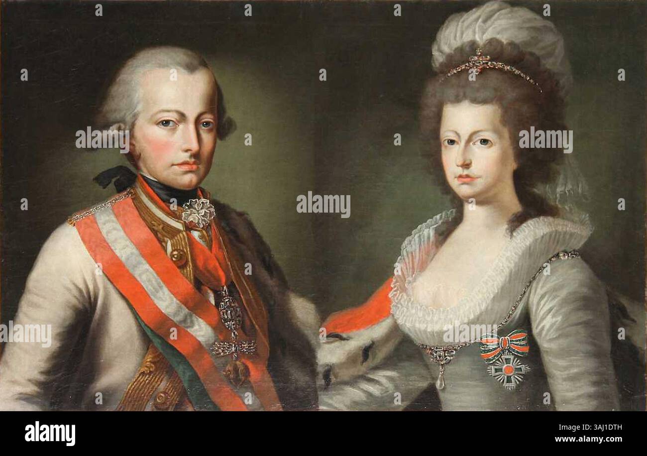 Portrait présumé de l'empereur François II du Saint-Empire romain germanique et de son épouse Marie-Thérèse de Naples et de Sicile, peint à la fin du XVIIIe siècle. Le tableau identifie mal le couple, ce qui a fait l'objet de débats historiques. Banque D'Images