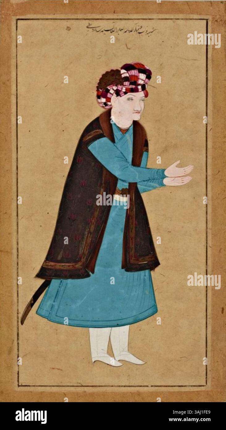 Portrait de Saru Taqi, le grand vizir d'Iran, attribué à Muin Musavvir ou à son école. La peinture, datant d'avant 1645, est faite à la tempera ou à la gouache et peut être sur papier. Banque D'Images