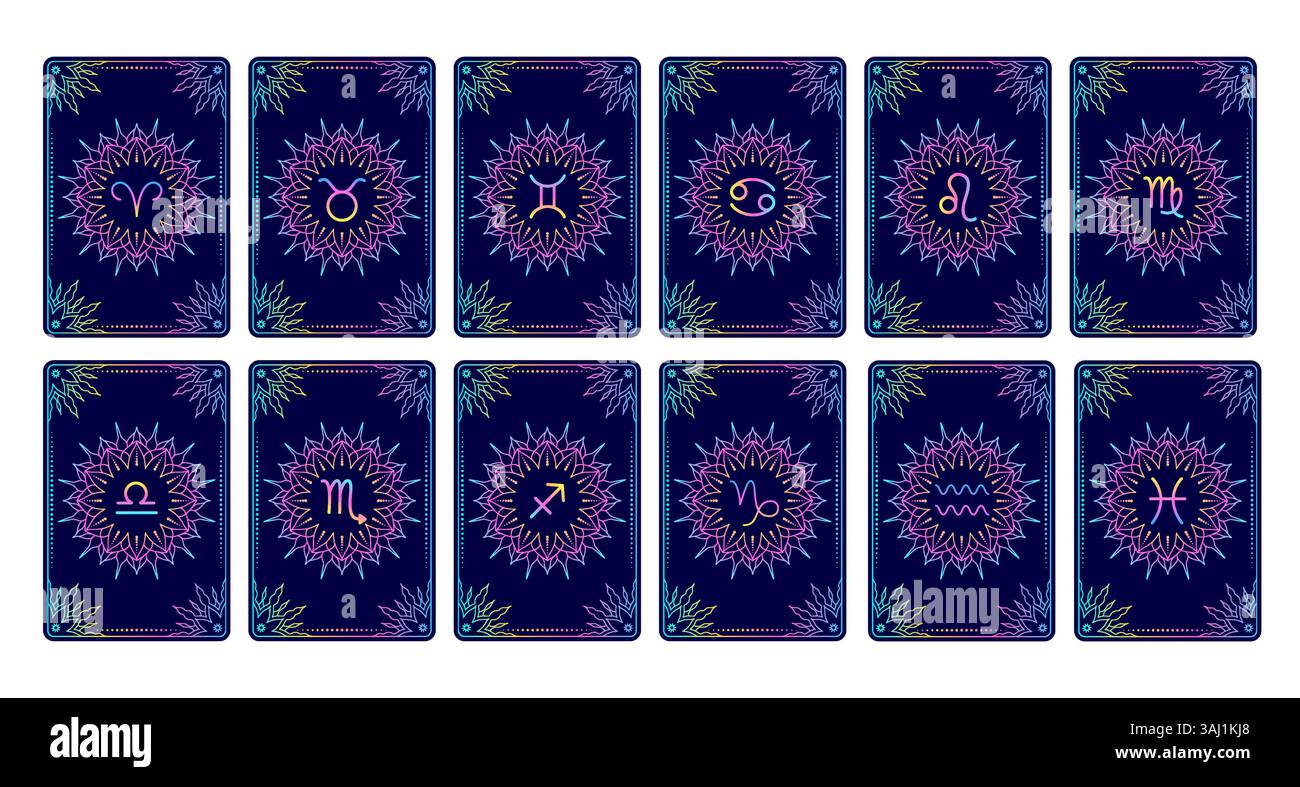 Collection de cartes de tarot avec signes du zodiaque Illustration de Vecteur