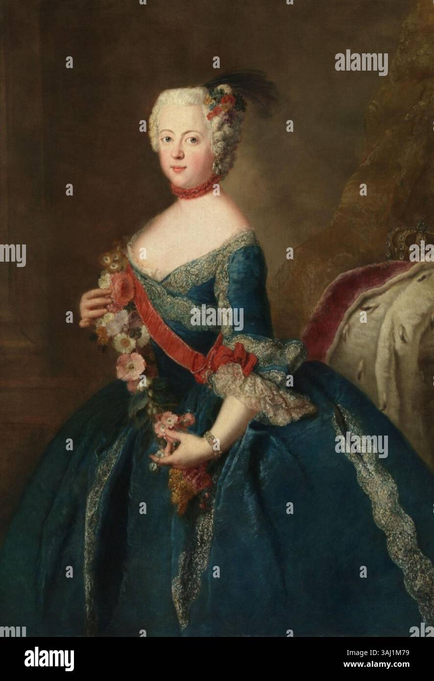 Portrait d'Anne Amélie de Prusse, abbesse de Quedlinbourg, peint par Antoine Pesne vers 1744. La pièce la capture dans une pose royale et religieuse, soulignant son statut à la fois au sein de l'église et de la noblesse prussienne. Banque D'Images