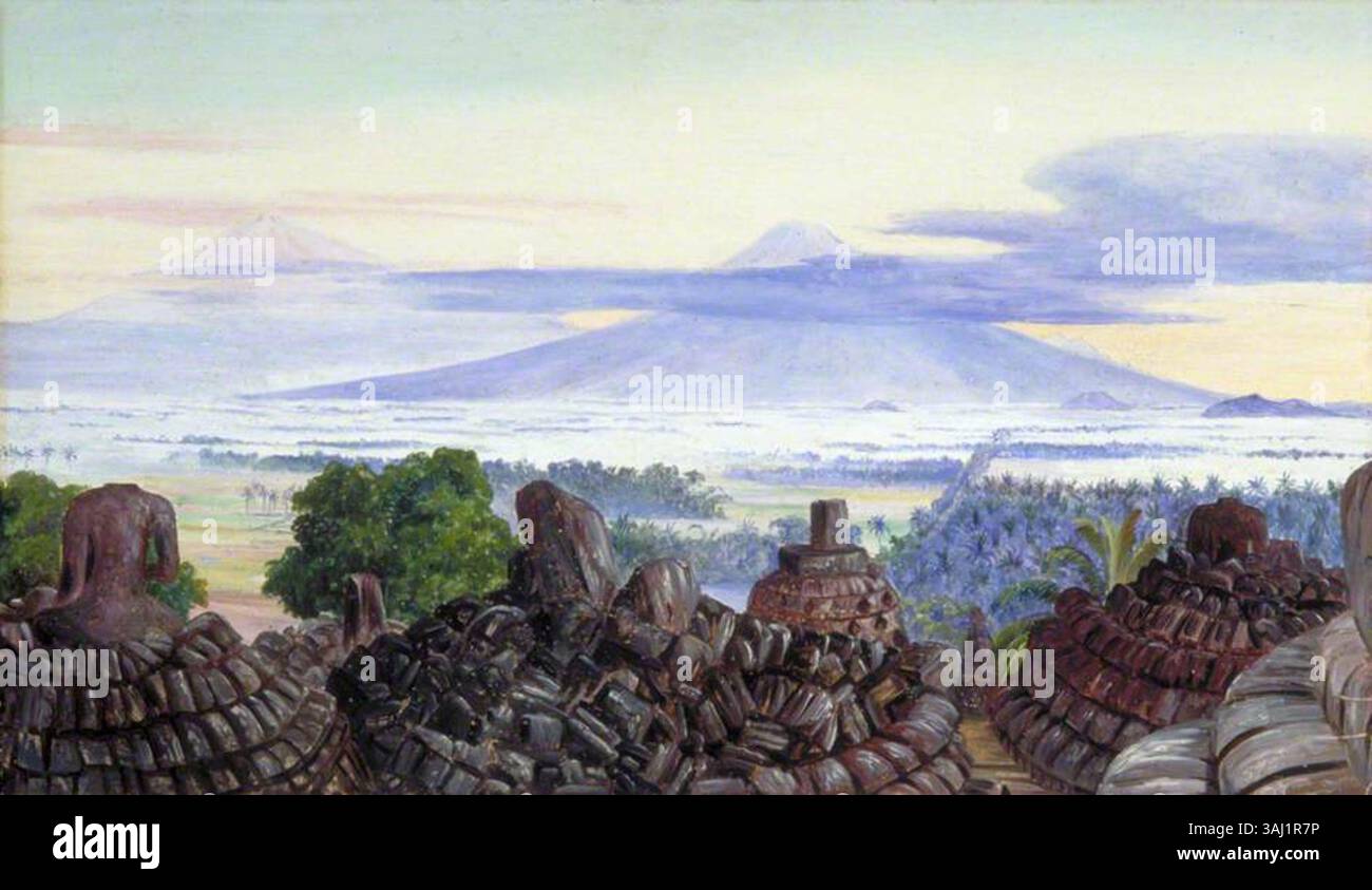 Java Paysage Le tableau de Marianne North de 1876 « les volcans du Merapi et du ...