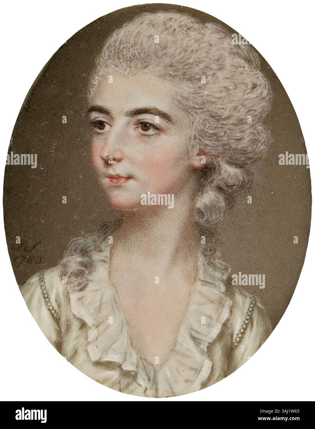Portrait de John Smart (1783), aquarelle et couleur du corps sur ivoire. Le sujet est Frances Gore, fille de Sir William Gore. Elle épousa plus tard Francis Willock. La miniature reflète son statut et sa lignée, encadrée en métal doré. Banque D'Images