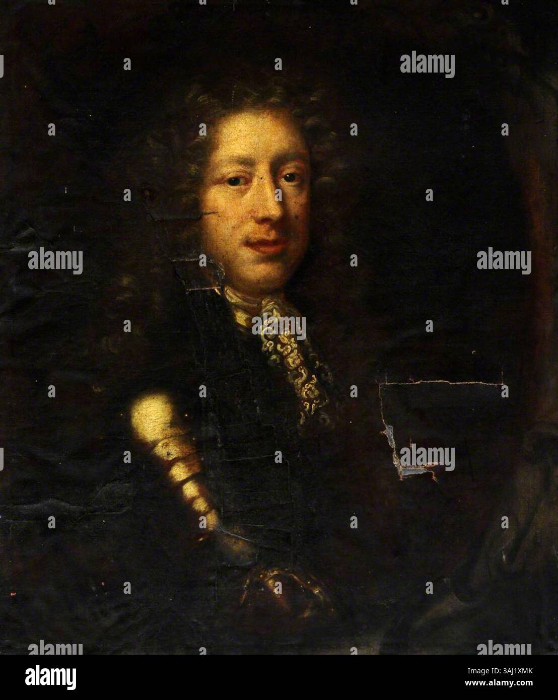 Ce portrait, exécuté par la British School vers 1680, représente un homme inconnu en armure. La peinture à l'huile fait partie de la collection du National Trust, présentant des portraits historiques. Banque D'Images