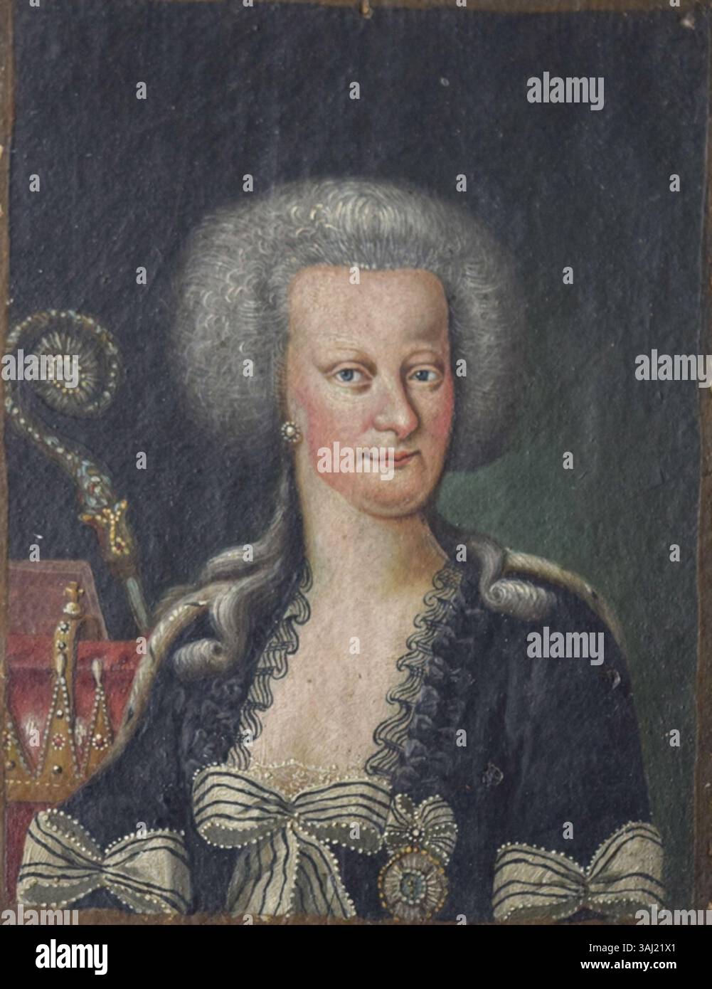 Ce portrait de Maria Elisabeth, archiduchesse d'Autriche et abbesse, vers 1780, la représente dans une robe de dentelle noire avec des rubans légers. La peinture capture sa noblesse et son rôle religieux au sein de la société autrichienne. Banque D'Images