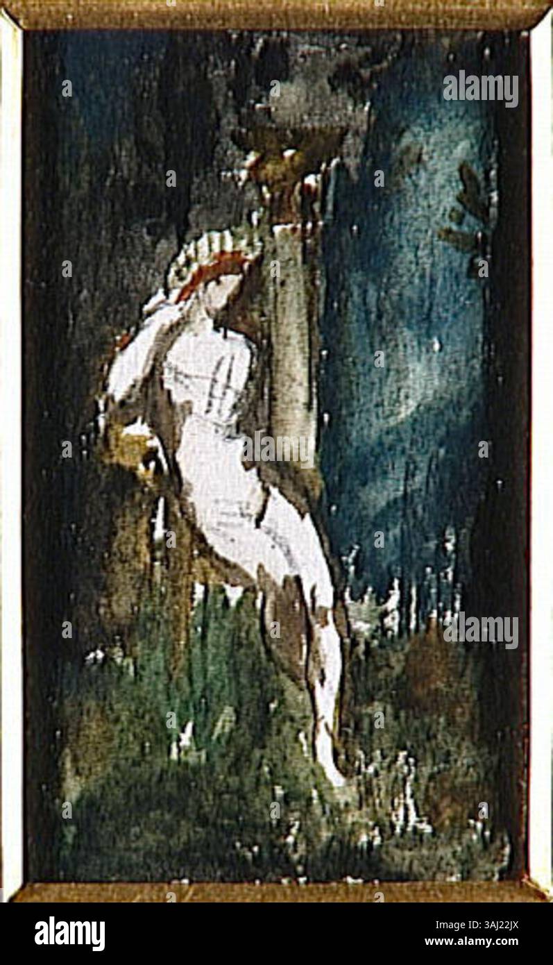 'Fée aux griffons' de Gustave Moreau montre une scène fantastique d'une fée avec des griffons, fusionnant créatures mythologiques et images magiques dans un portrait détaillé et fantaisiste. Banque D'Images