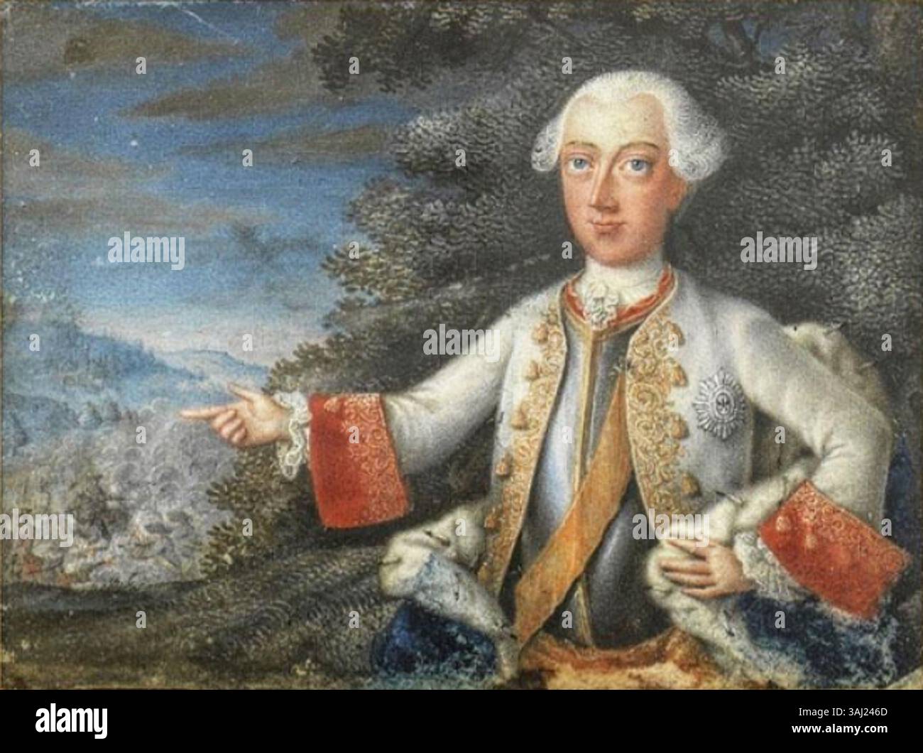 Cette miniature du XVIIIe siècle d'après Johann Heinrich Tischbein représente le prince Heinrich de Prusse en uniforme cérémonial, symbolisant la tenue royale de l'époque. Le travail est basé sur une peinture de 1769. Banque D'Images