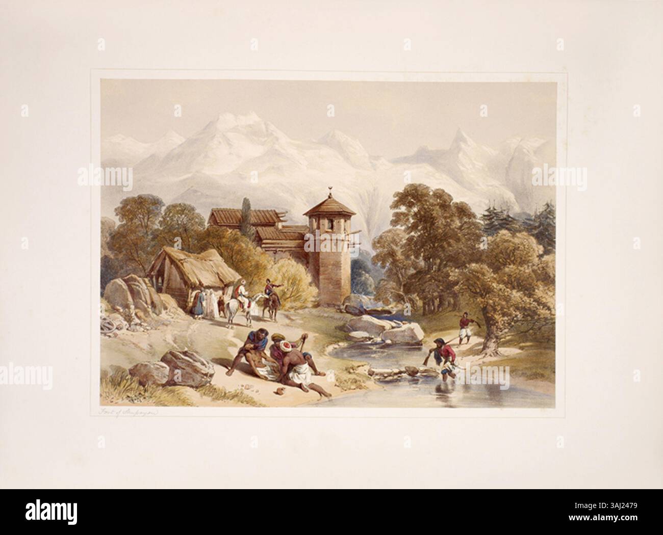 La planche 22 de « Recollections of India » montre le fort de Shupayan, où les forces du Maharaja Ranjit Singh ont pris le contrôle des Afghans en 1819. Cette lithographie de 1847 illustre l'emplacement stratégique du fort. Banque D'Images