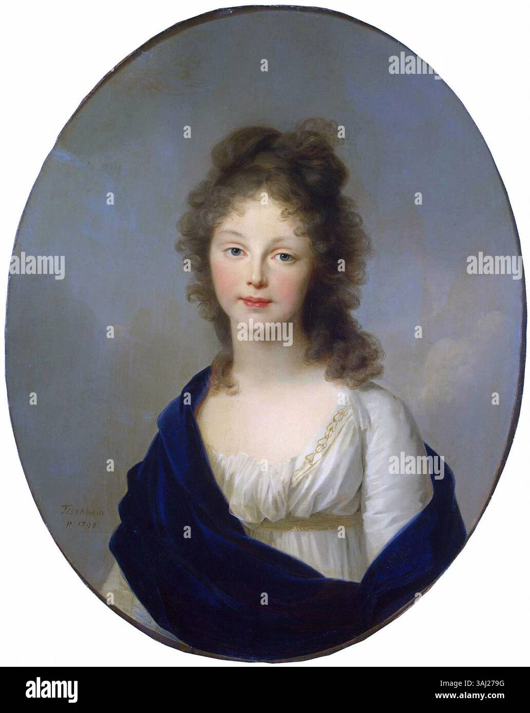 Portrait de la reine Louise de Prusse par Johann Friedrich August Tischbein, créé en 1798, est une huile sur toile conservée au Musée de l'Ermitage. Ce portrait formel représente la reine Louise de Mecklembourg-Strelitz, l'épouse du roi Friedrich Guillaume III de Prusse, capturant son personnage royal et noble. Banque D'Images