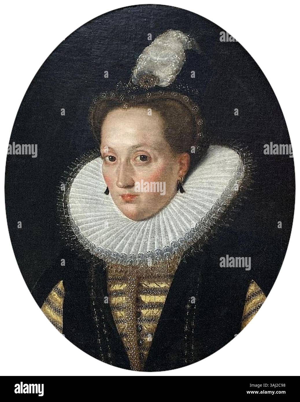 Ce portrait du XVIIe siècle représente Anna Vasa, princesse de Suède, fille de Jean III de Suède, dans son rôle de star de Brodnica. L'œuvre reflète la mode du début des années 1600 et la vie de cour en Europe, attribuée à Herman Han. Banque D'Images