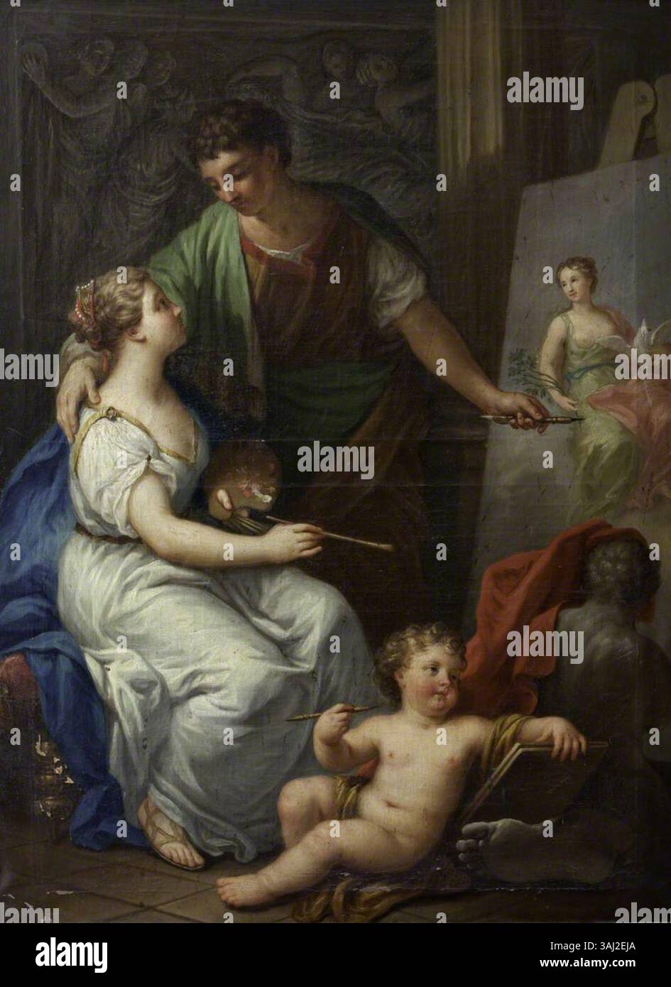 Cette peinture allégorielle de 1760, attribuée à Charles Lucy et d'après Pompeo Batoni, représente la personnification de la peinture comme allégorie artistique à l'huile sur toile. Banque D'Images